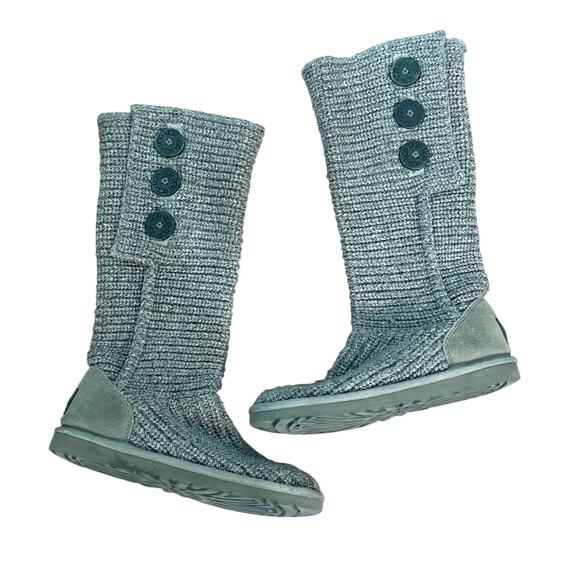 Ugg Shoes - UGG CLASSIC CARDY BUTTON GREY GRAY KNIT CUFF TALL ANKLE BOOTS SIZE 6 WOMEN